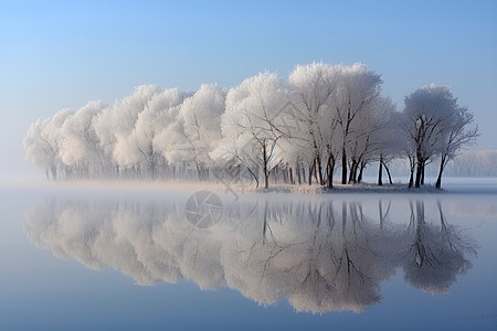 蓝天下的冰雪树林图片