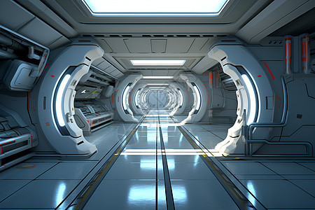 未来科幻城市空间站中的长廊图片