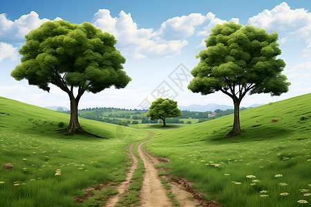 翠绿的山村小径背景图片