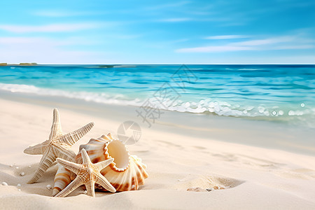海滩上海星和海螺图片