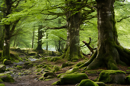 森林树木神秘森林里的大树背景