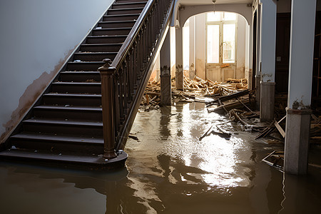 被淹没的房屋图片