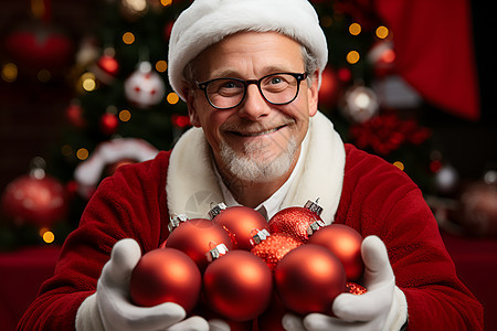 圣诞老人拿着一束圣诞球图片