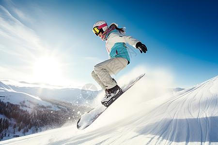 雪地女人女人在阳光下滑雪背景