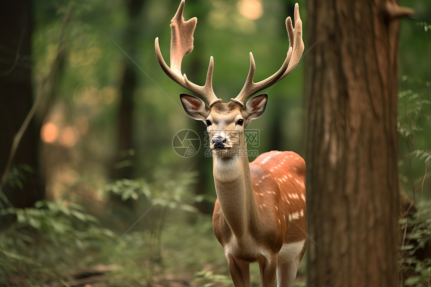 森林中站着一只鹿图片