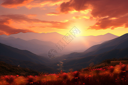 山谷中的夕阳图片