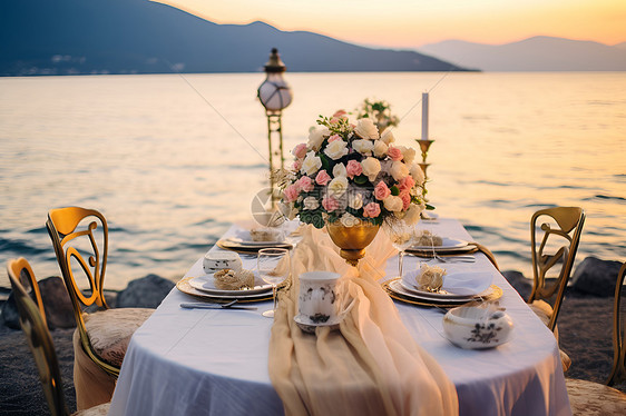 海边的婚礼餐桌图片