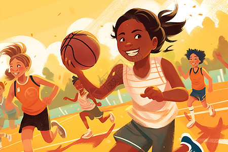 篮球场上的女孩子背景图片