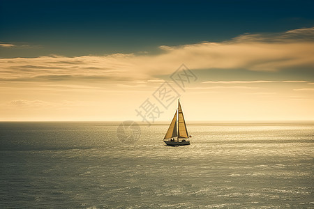 海洋日出上正在行驶的帆船图片