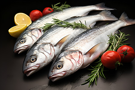 三条鲜鱼和番茄高清图片