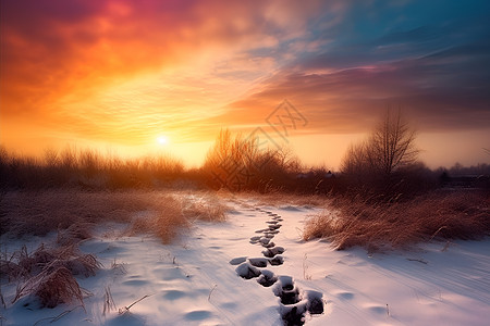 冬日夕阳映照下的魅力之路背景图片