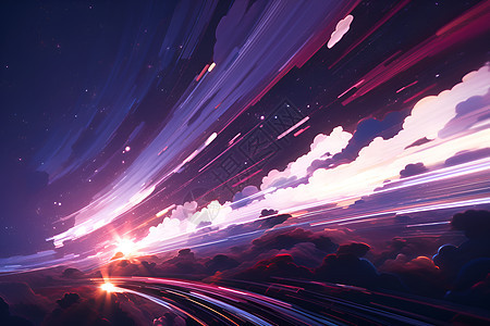 紫色天空中的太空之旅图片