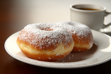 糖霜甜甜圈配咖啡背景图片