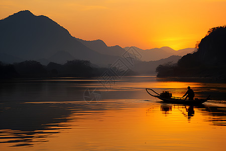 湖上渔船背景图片