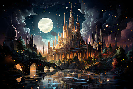 夜幕下的月光城堡背景图片