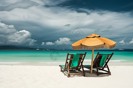 多彩太阳伞白色沙滩背景