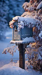 被雪覆盖的邮筒图片