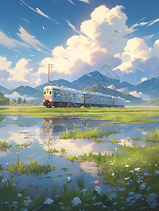 火车穿过绿色乡间图片