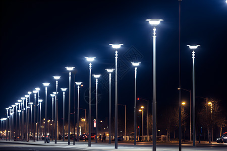 夜晚的一排路灯背景