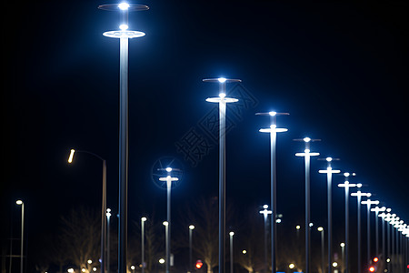 一排路灯城市夜晚的一排街灯背景