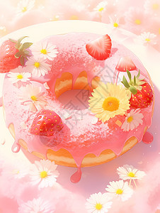 盘子里的草莓甜甜圈图片