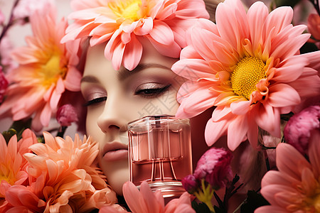 香水美女被花朵包裹的女性背景