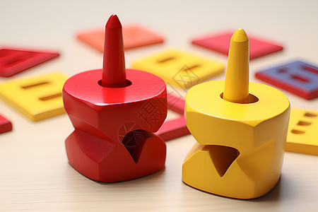 不同色彩的木质陀螺玩具图片