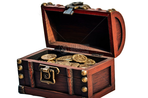 木质箱子重的硬币图片