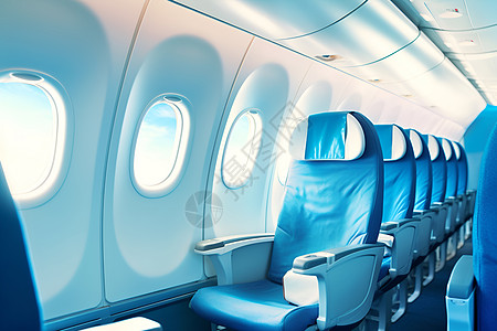 机舱内的蓝色座椅图片