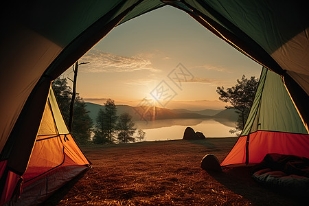 户外山谷中露营的帐篷图片
