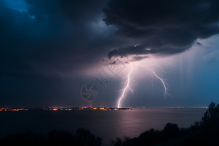 雷电卡通天空中的闪电背景