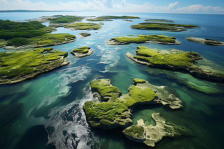 航拍的海中礁石景观图片