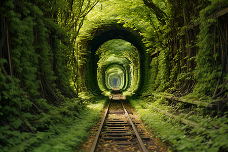 树林的铁路隧道高清图片