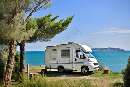 海边小型露营车背景图片