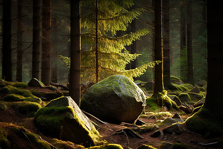 森林中的大石头图片