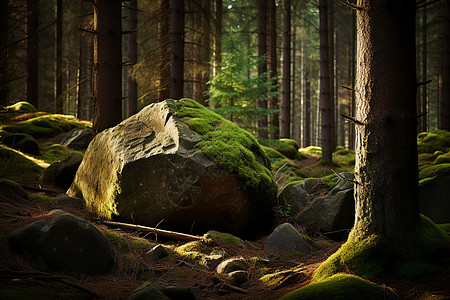 林中岩石背景图片