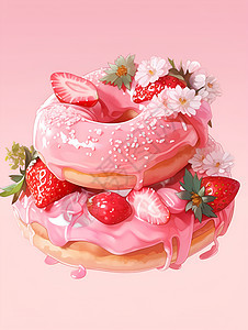 粉色草莓甜甜圈图片