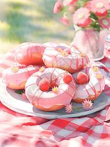 巧克力甜点粉色的甜甜圈插画