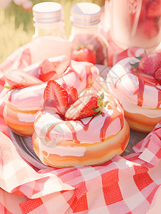 梦幻甜点草莓甜甜圈图片