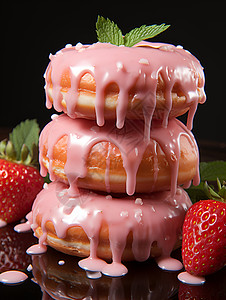 粉红诱惑草莓蜜糖甜甜圈图片