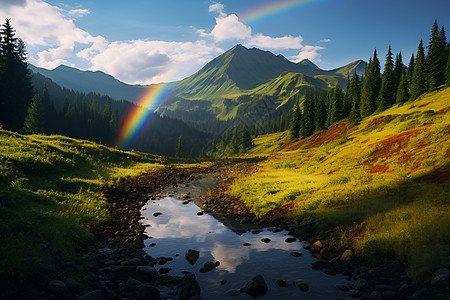 山谷上有一道彩虹图片
