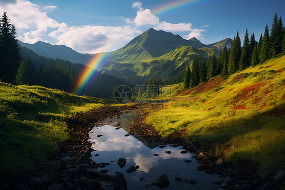 山谷上有一道彩虹图片