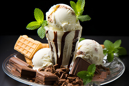 新鲜巧克力薄荷冰淇淋图片