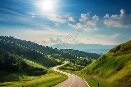 翠绿山谷里的道路图片