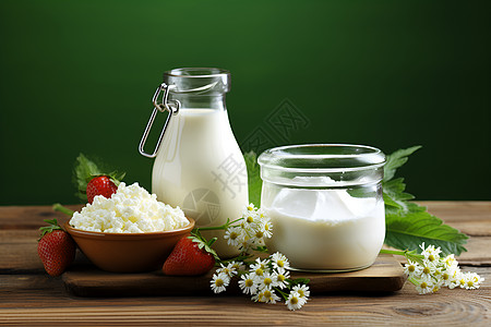 酸奶发酵餐桌上的乳制品背景