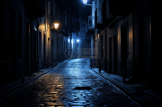 夜幕下的黑暗巷道图片