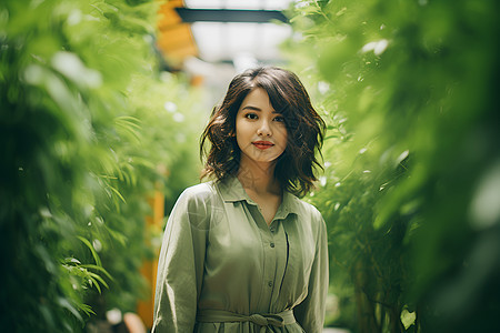 绿叶植物旁的女人图片