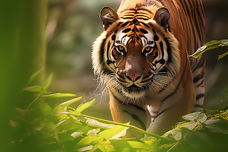 丛林中穿行的老虎背景图片