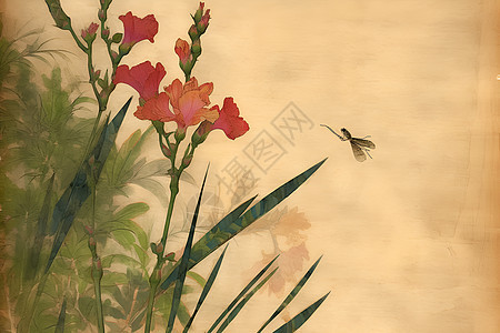 蜻蜓红花图片