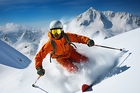 滑雪者在雪山上滑行图片